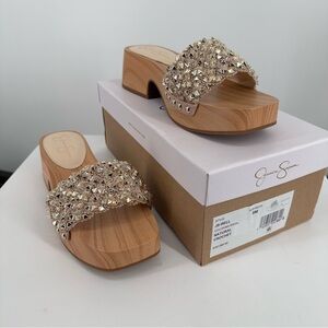 Jessica Simpson Rell Crochet Slide Platform Sandal in Natural Crochet size 8 NIB